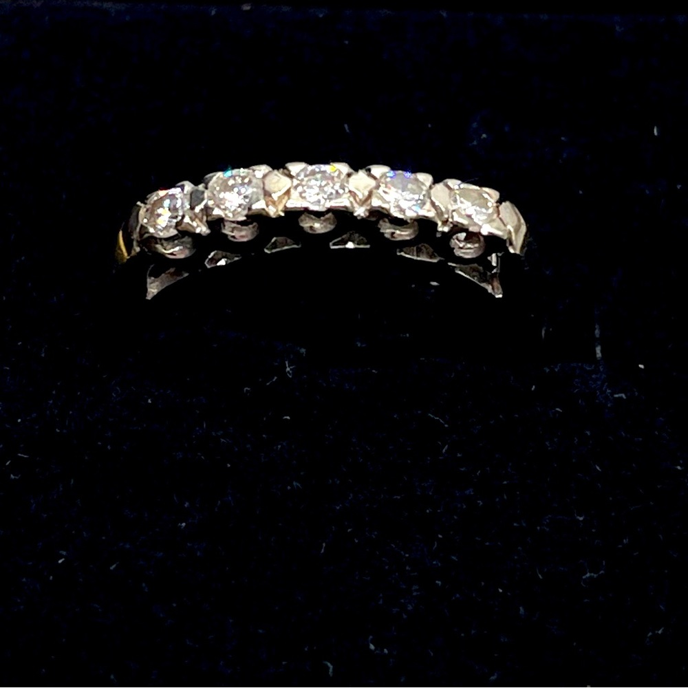 .25 CT 5 Diamond Ring 14K White Gold with 5 round clear natural diamonds.